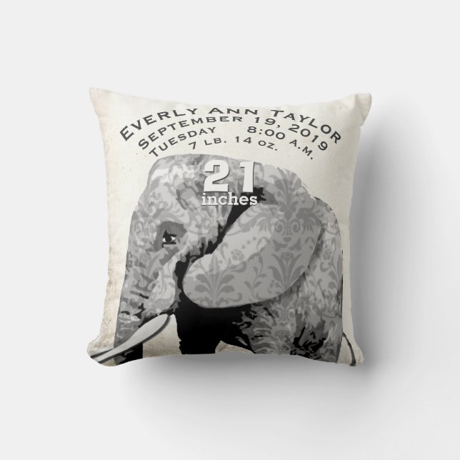 Coussin Chambre de fille bébé naissance Stat Éléphant Flèc (Recto)
