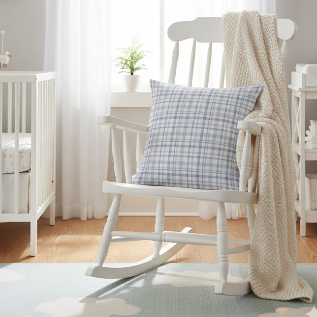 Coussin Chambre de Nursery à carreaux bleu clair et blanc  (Créateur téléchargé)