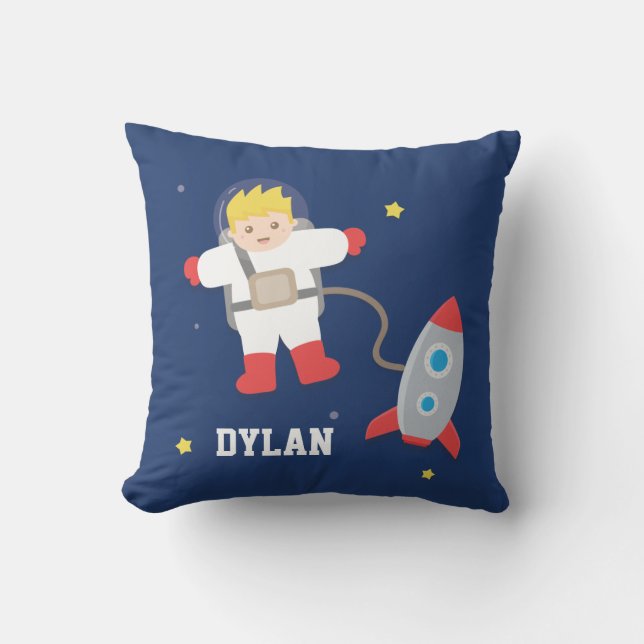Coussin Chambre de Petit Astronaute Blond Fusée Espace (Recto)