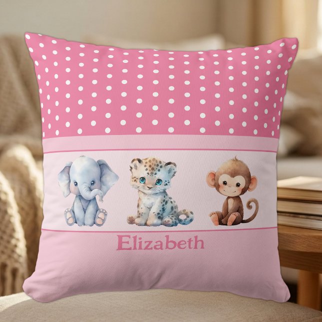 Coussin Chambre d'enfant ajoutez un nom animaux mignons ro (Créateur téléchargé)