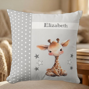 Coussin Chambre d'enfant ajoutez un nom girafe mignon gris