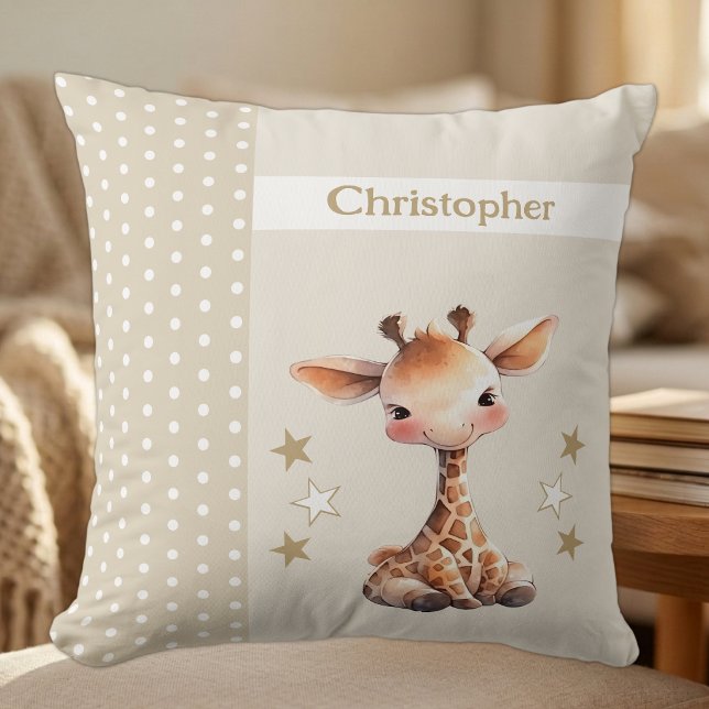 Coussin Chambre d'enfant ajoutez un nom girafe mignon marr (Créateur téléchargé)