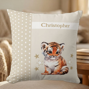 Coussin Chambre d'enfant ajoutez un nom joli tigre marron