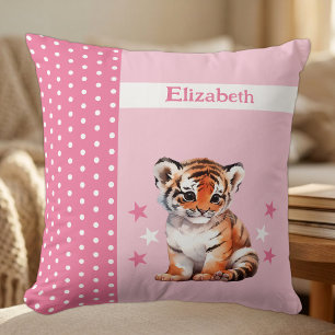 Coussin Chambre d'enfant ajoutez un nom joli tigre rose
