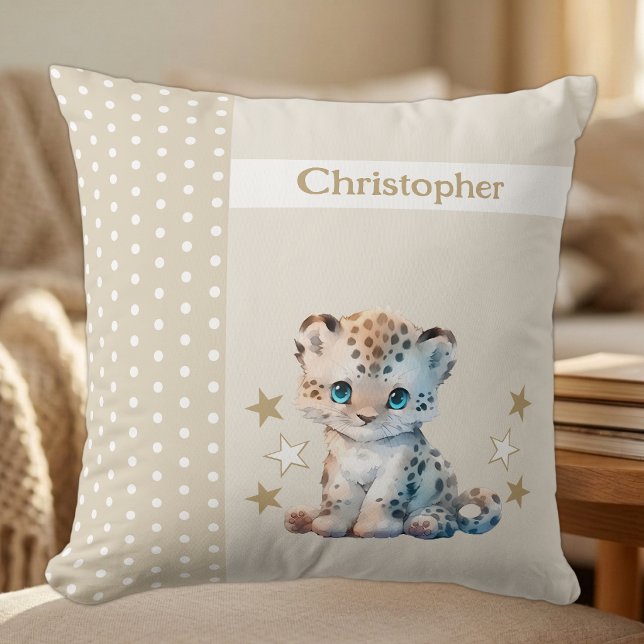 Coussin Chambre d'enfant ajoutez un nom léopard marron mig (Créateur téléchargé)