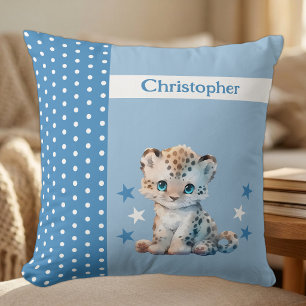 Coussin Chambre d'enfant ajoutez un nom léopard mignon ble