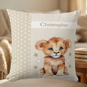 Coussin Chambre d'enfant ajoutez un nom lion mignon marron