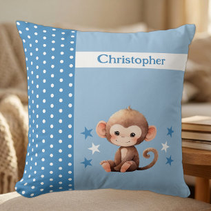 Coussin Chambre d'enfant ajoutez un nom singe mignon bleu