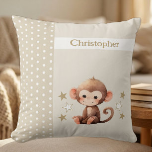 Coussin Chambre d'enfant ajoutez un nom singe mignon marro