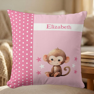 Coussin Chambre d'enfant ajoutez un nom singe mignon rose