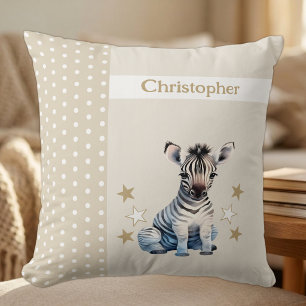 Coussin Chambre d'enfant ajoutez un nom zèbre mignon marro