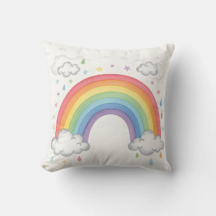 Coussin Chambre d'enfant aquarelle bohème arc-en-ciel et n