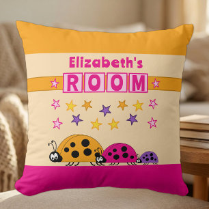 Coussin Chambre d'enfant coccinelles ajoutez un nom violet