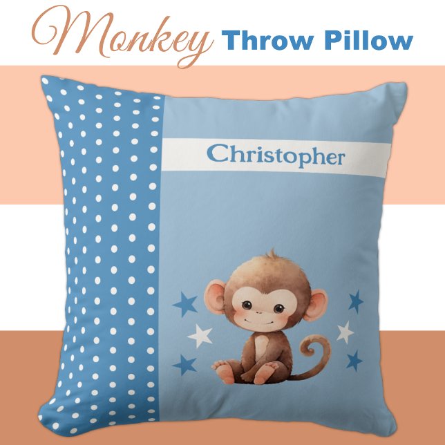 Coussin Chambre pour enfants ajouter nom mignon singe bleu (Créateur téléchargé)