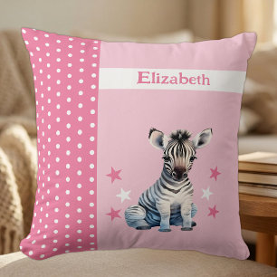 Coussin Chambre pour enfants ajouter nom mignon zèbre rose