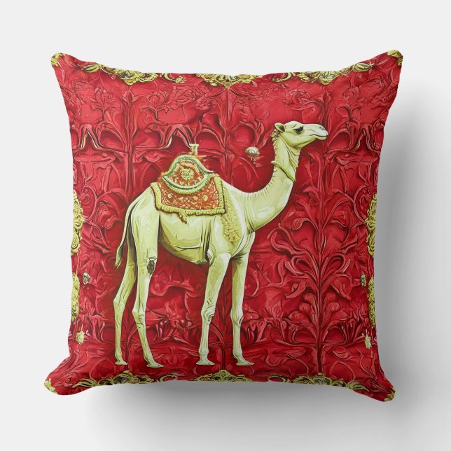 Coussin Chameau sur fond rouge (Recto)
