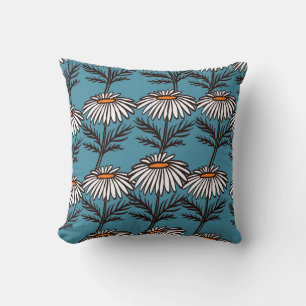 Coussin Chamomille, motif de dessin animé vintage bleu.