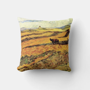 Coussin Champ avec laboureur et moulin par Vincent van Gog