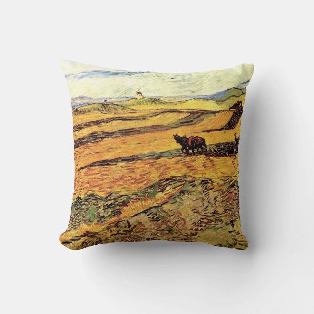 Coussin Champ avec laboureur et moulin par Vincent van Gog (Recto)