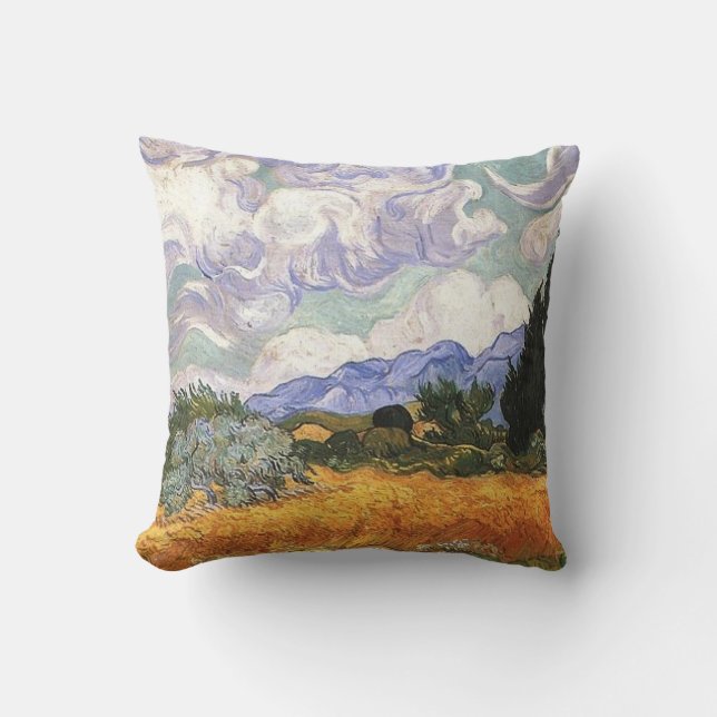Coussin Champ de blé avec cyprès par Van Gogh. (Recto)