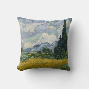 Coussin Champ de blé avec cyprès, peinture à l'huile, Van
