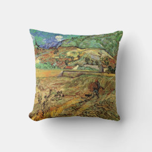 Coussin Champ de blé clos avec paysan par Vincent van Gogh