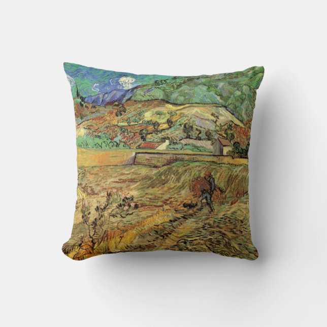 Coussin Champ de blé clos avec paysan par Vincent van Gogh (Recto)