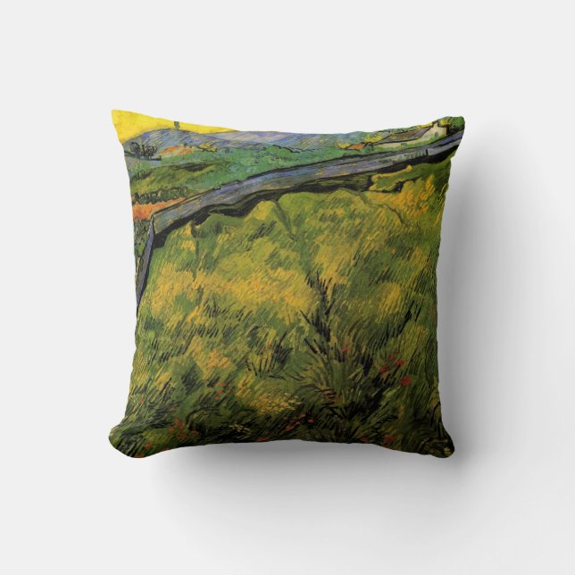 Coussin Champ de blé de printemps, lever de soleil par Vin (Recto)