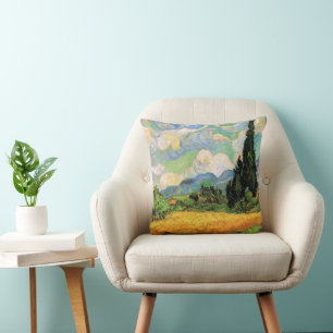 Coussin Champ de blé de Van Gogh avec cyprès à Haute Galli