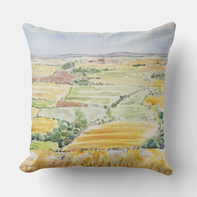 Coussin Champ de blé d'or dans l'aquarelle oxfordshire (Recto)