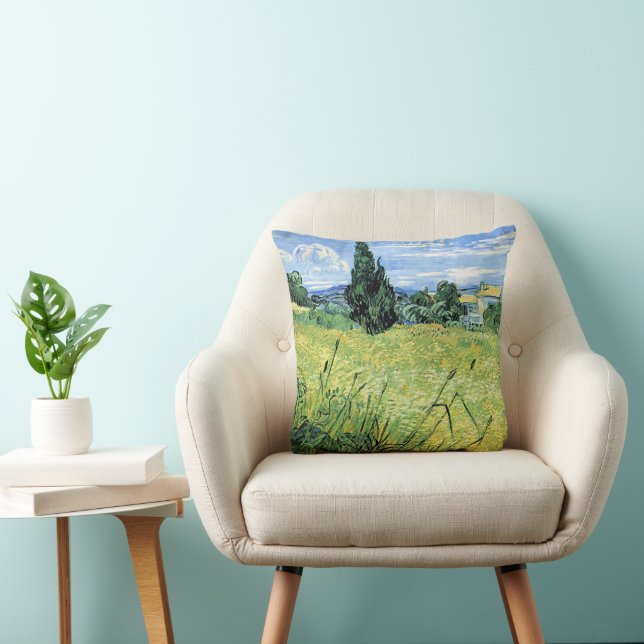 Coussin Champ de blé vert avec cyprès (Chaise)