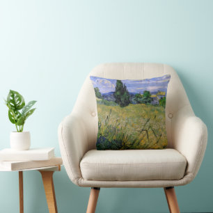 Coussin Champ de blé vert avec cyprès par Vincent van Gogh