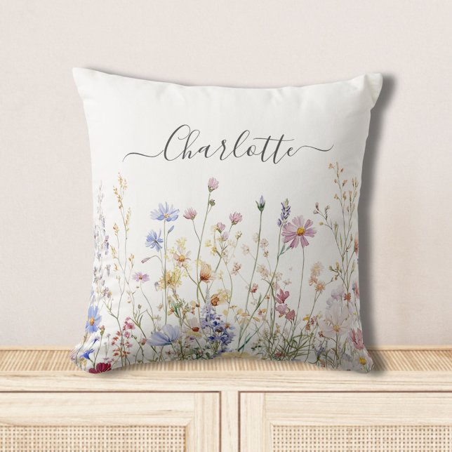 Coussin Champ de fleurs sauvages jolies rustiques aquarell (In situ)