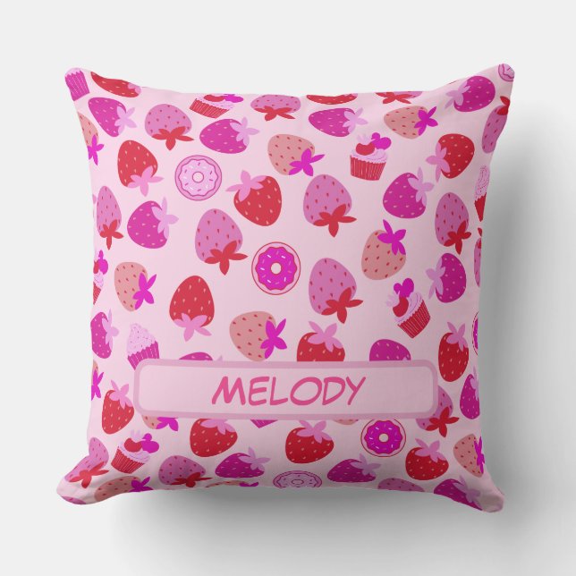 Coussin champ de fraise rose été nature fruit tropical (Recto)