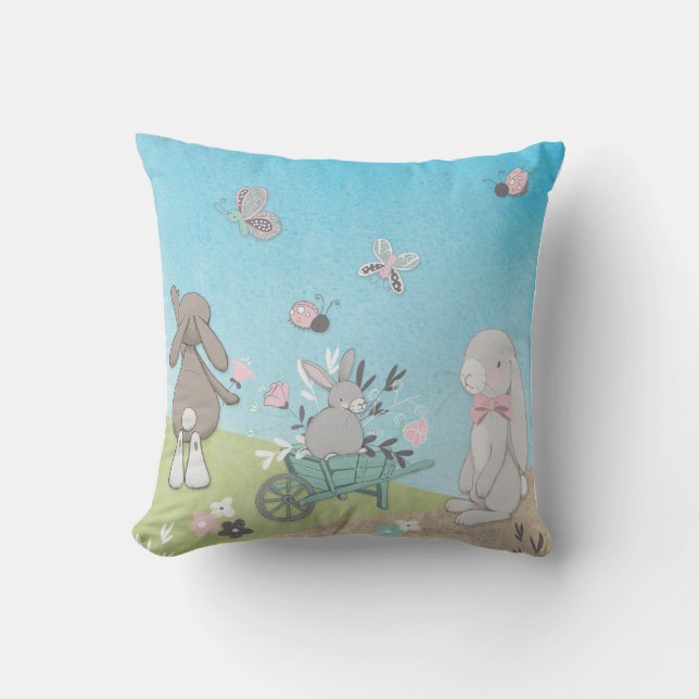 Coussin Champ de lapins de printemps (Recto)