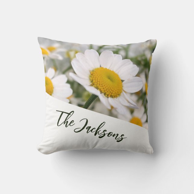 Coussin Champ de marguerite Nom Customisé/Message Décor (Recto)