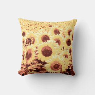 Coussin Champ de tournesol - brun, or et jaune