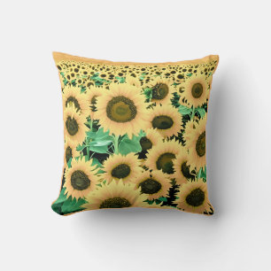 Coussin Champ de tournesols jaunes dorés