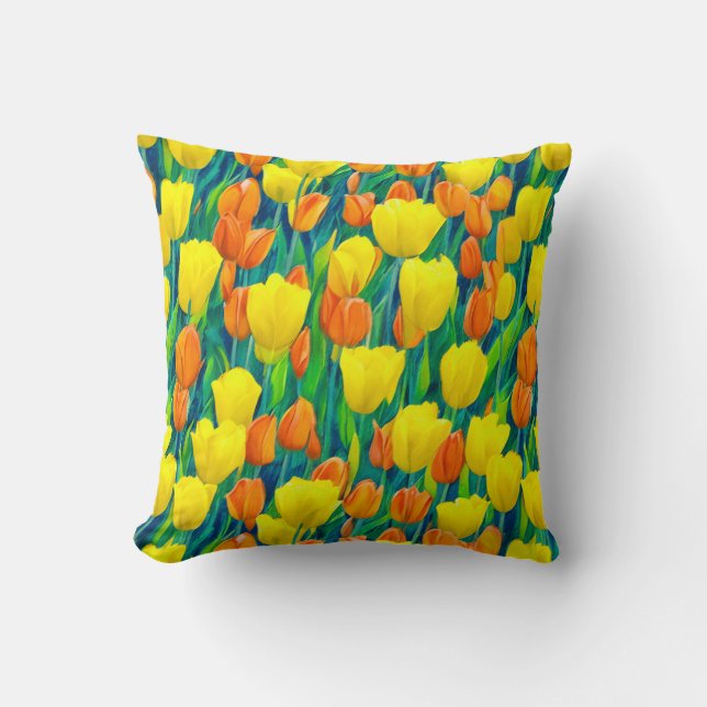 Coussin Champ de tulipes orange et jaune (Recto)