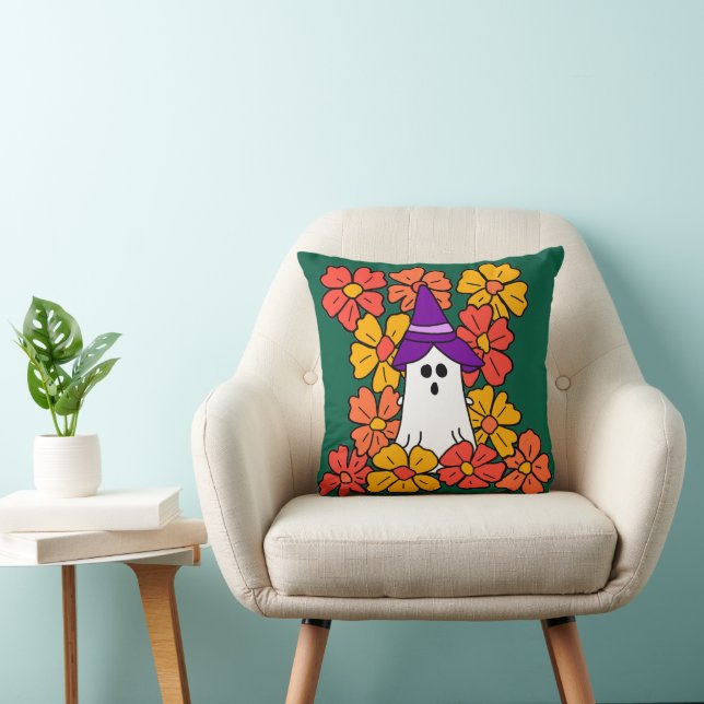 Coussin Champ fleur de fantôme d'Halloween mignon (Chaise)