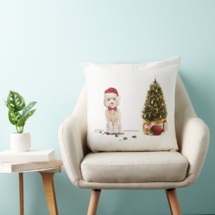 Coussin Champagne Cockapoo Drôle chien de Noël avec arbre