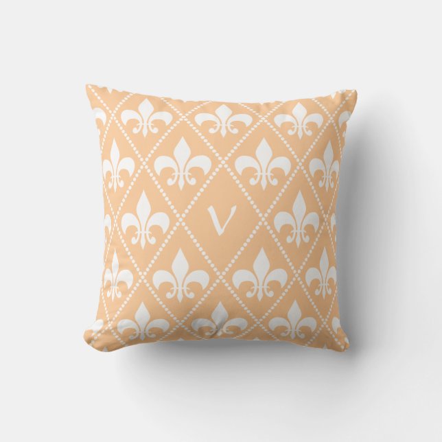 Coussin Champagne Fleur de Lis avec monogramme initial (Recto)
