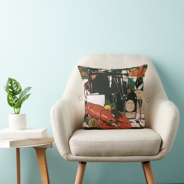 Coussin Champagne Homard Vintage; Fête Élégante Fantaisie (Chaise)