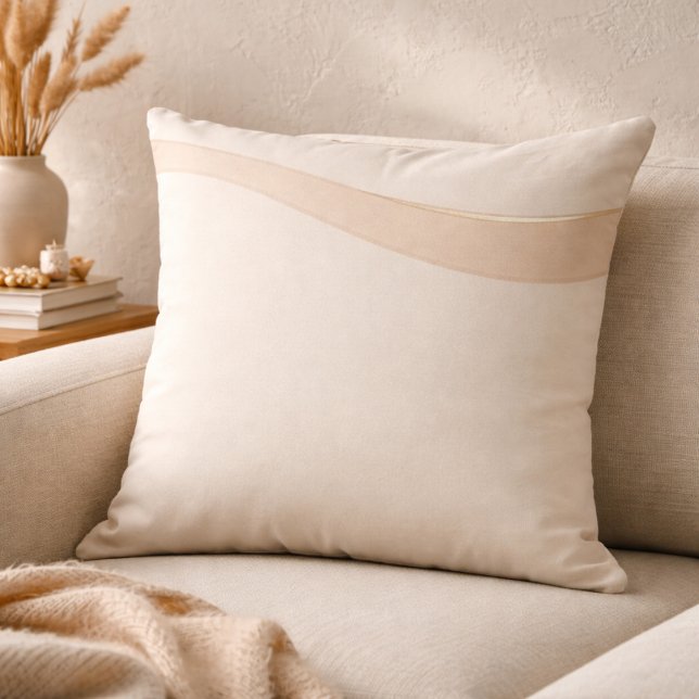 Coussin Champagne Wave Neutrals Throw Pillow (Ivory and taupe waves with a champagne line for refined coastal layering)