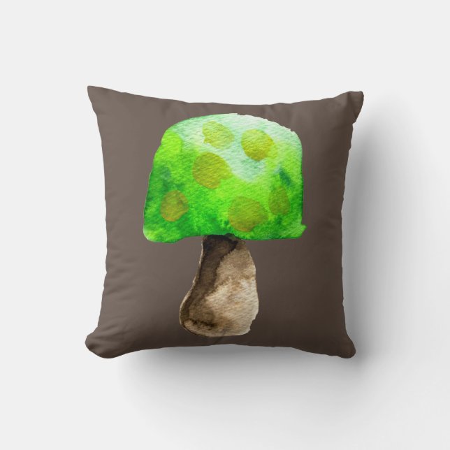 Coussin Champignon vert aquarelle champignons mignons (Recto)