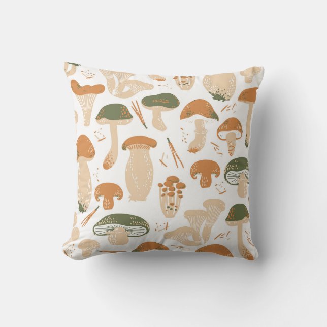 Coussin Champignons comestibles Linocut Motif Vintage (Recto)
