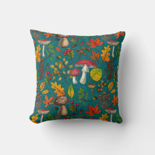 Coussin Champignons d'automne, feuilles, noix et baies sur
