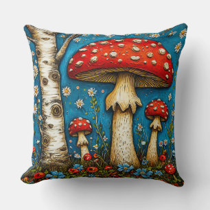 Coussin Champignons de conte de fées dans la forêt