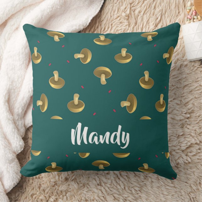 Coussin Champignons de nom personnalisé sur vert (Couverture)