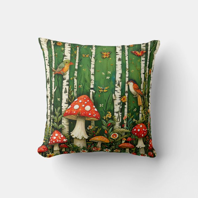 Coussin Champignons enchantés de conte de fées  Forêt myst (Recto)